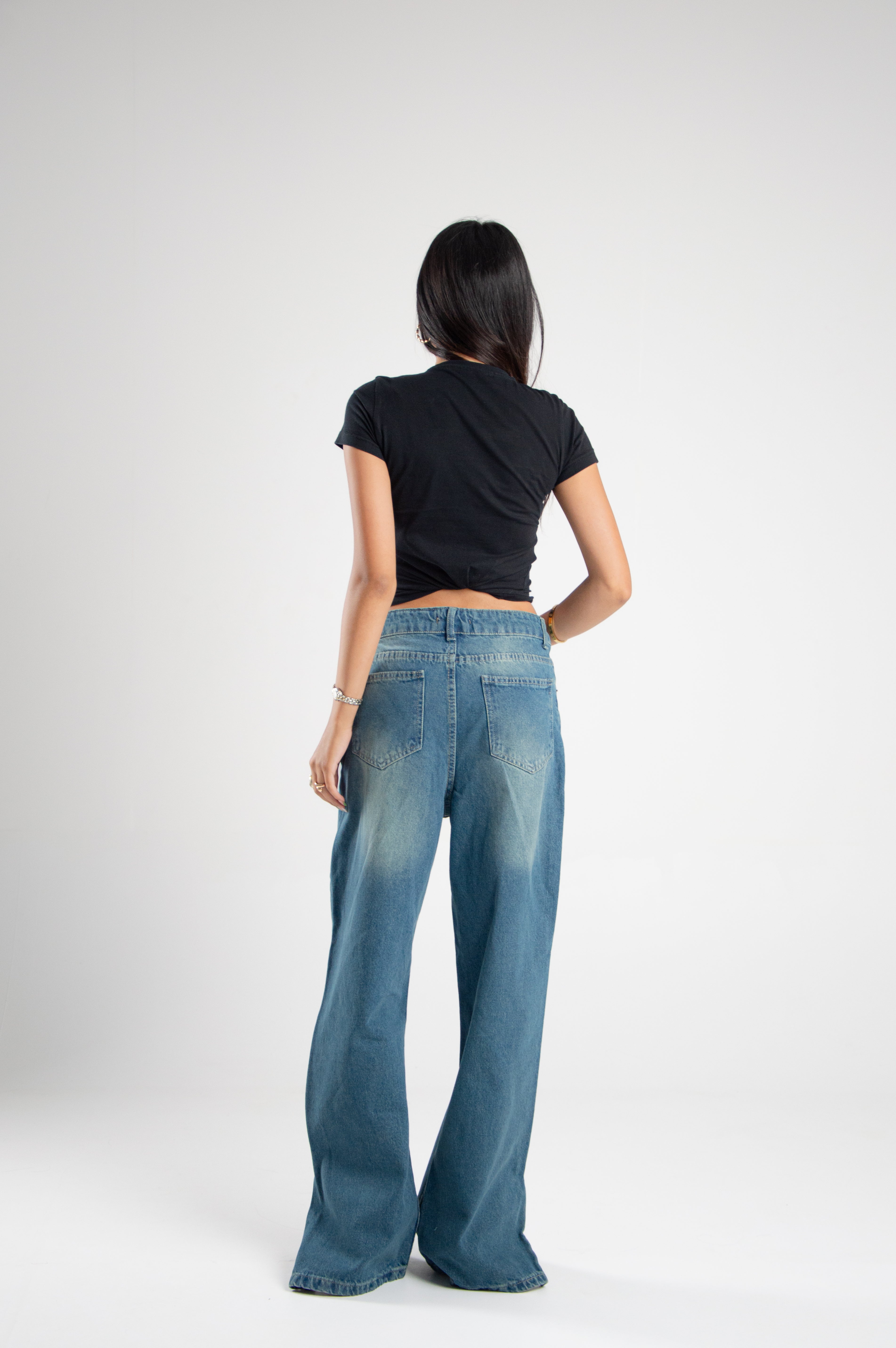 Wide Leg Denim With Slit Hem