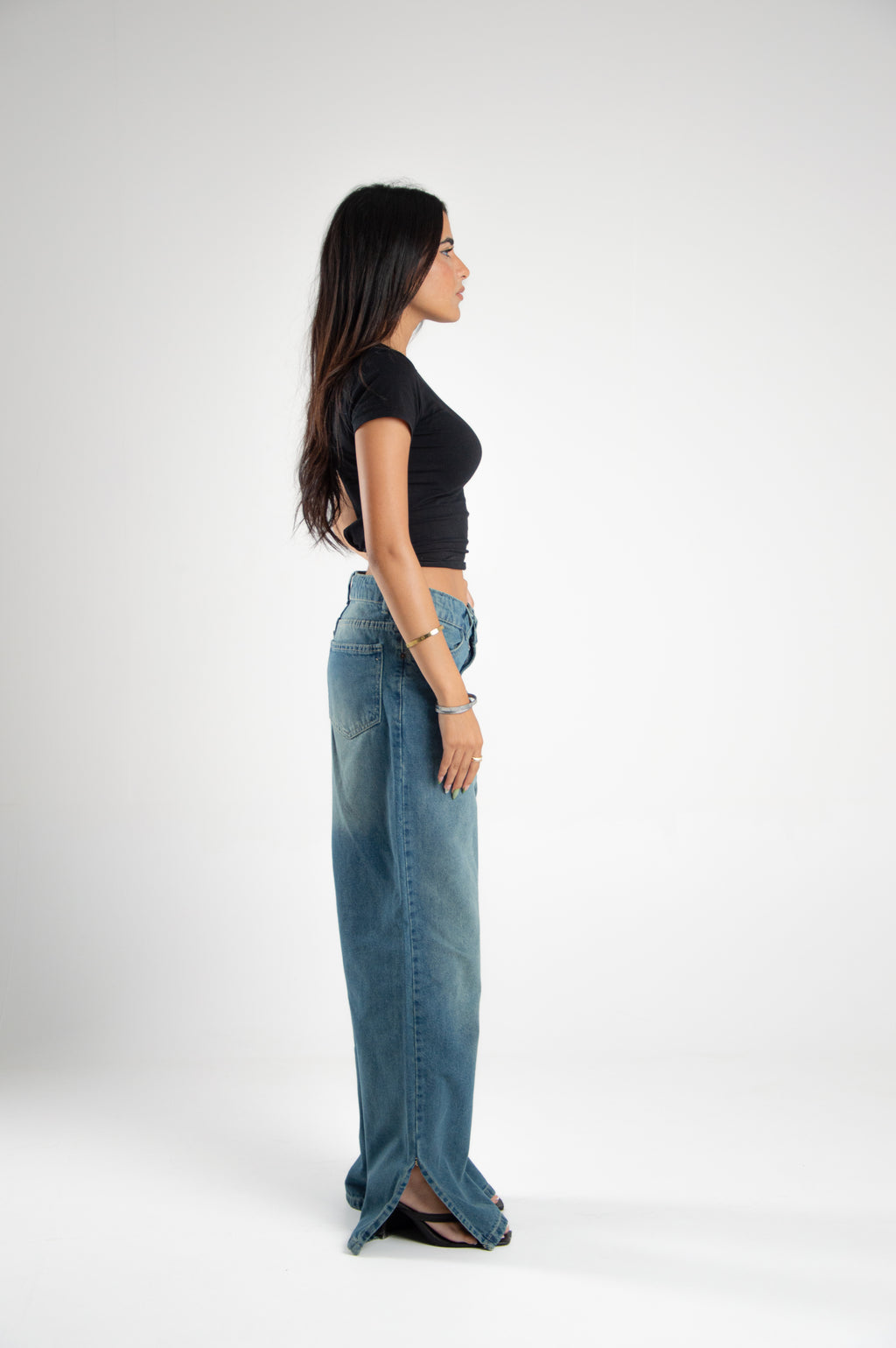 Wide Leg Denim With Slit Hem