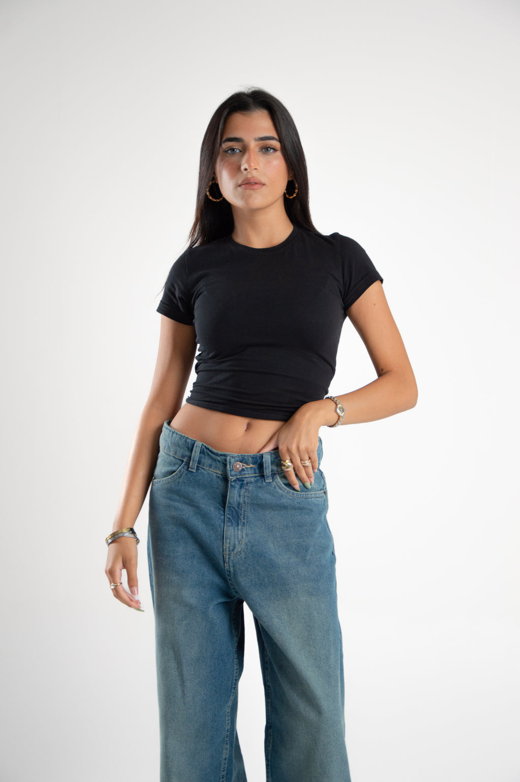 Wide Leg Denim With Slit Hem