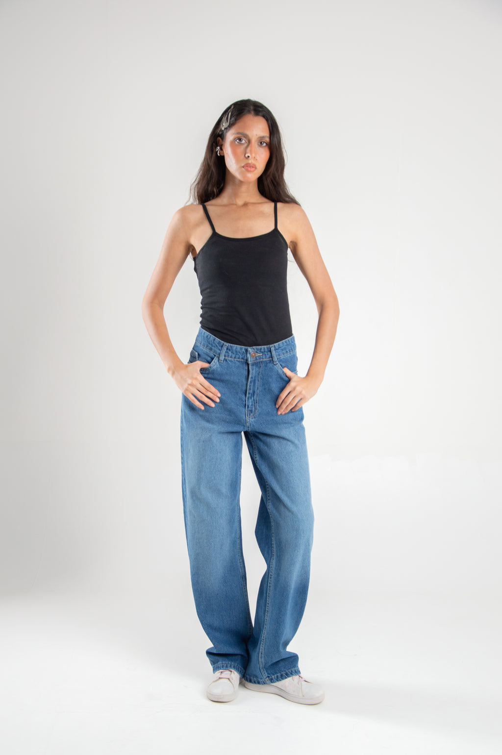 Wide Leg Straight Loose Mid Blue
