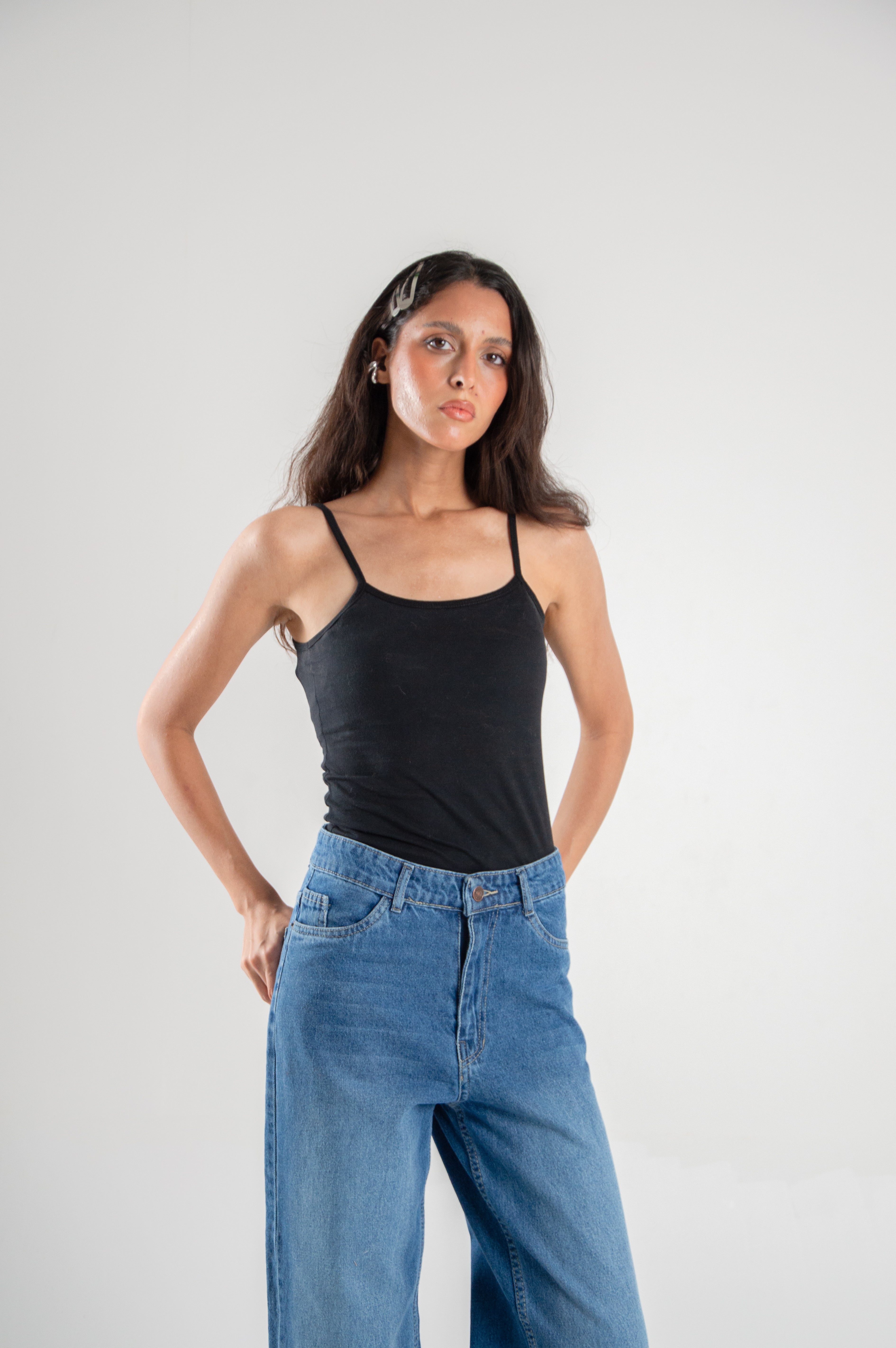 Wide Leg Straight Loose Mid Blue