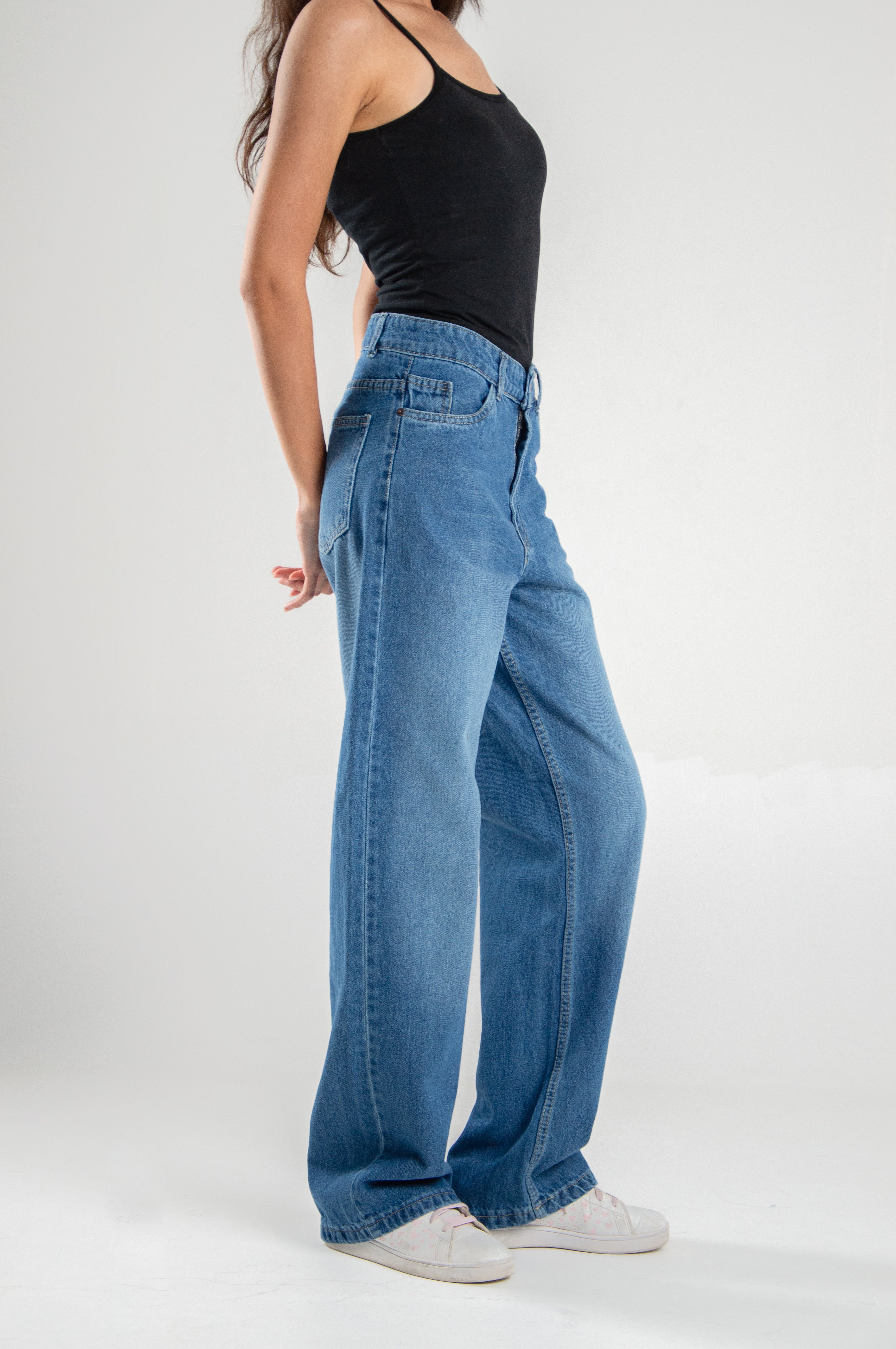 Wide Leg Straight Loose Mid Blue
