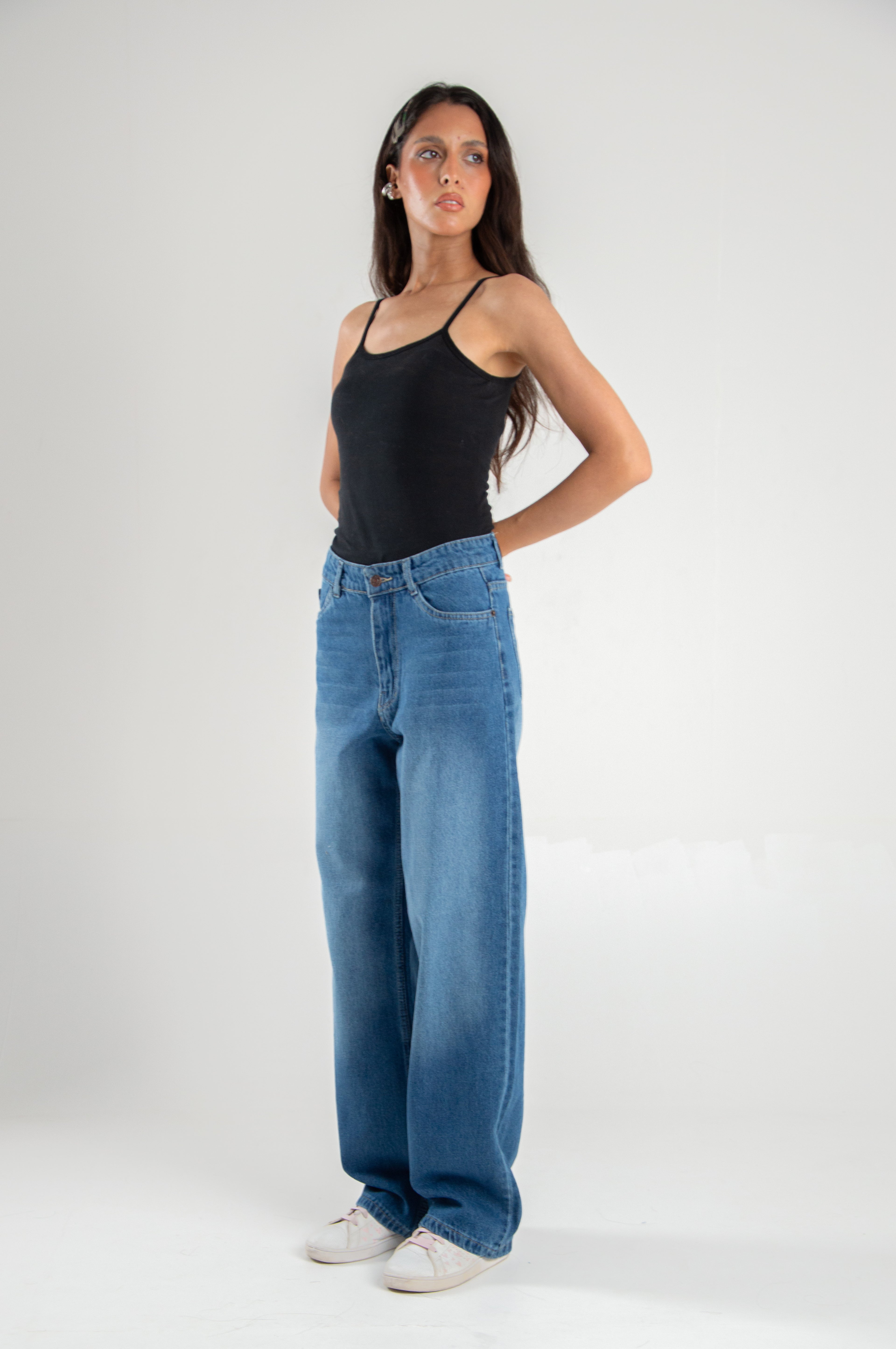 Wide Leg Straight Loose Mid Blue