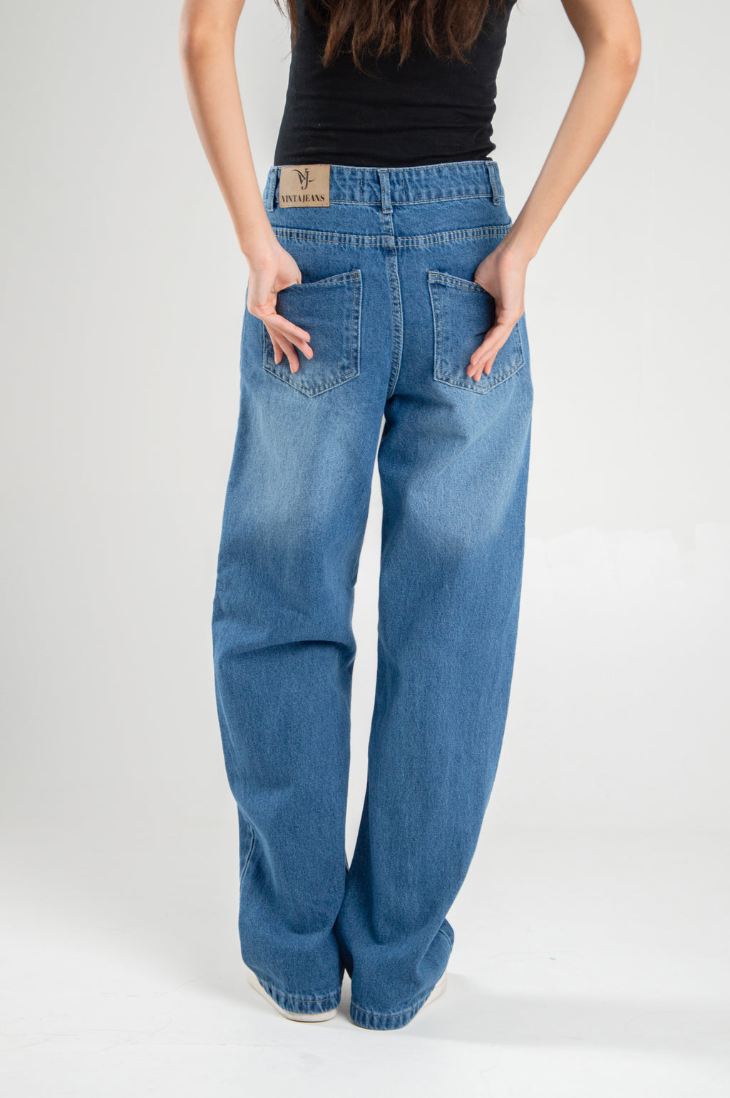 Wide Leg Straight Loose Mid Blue