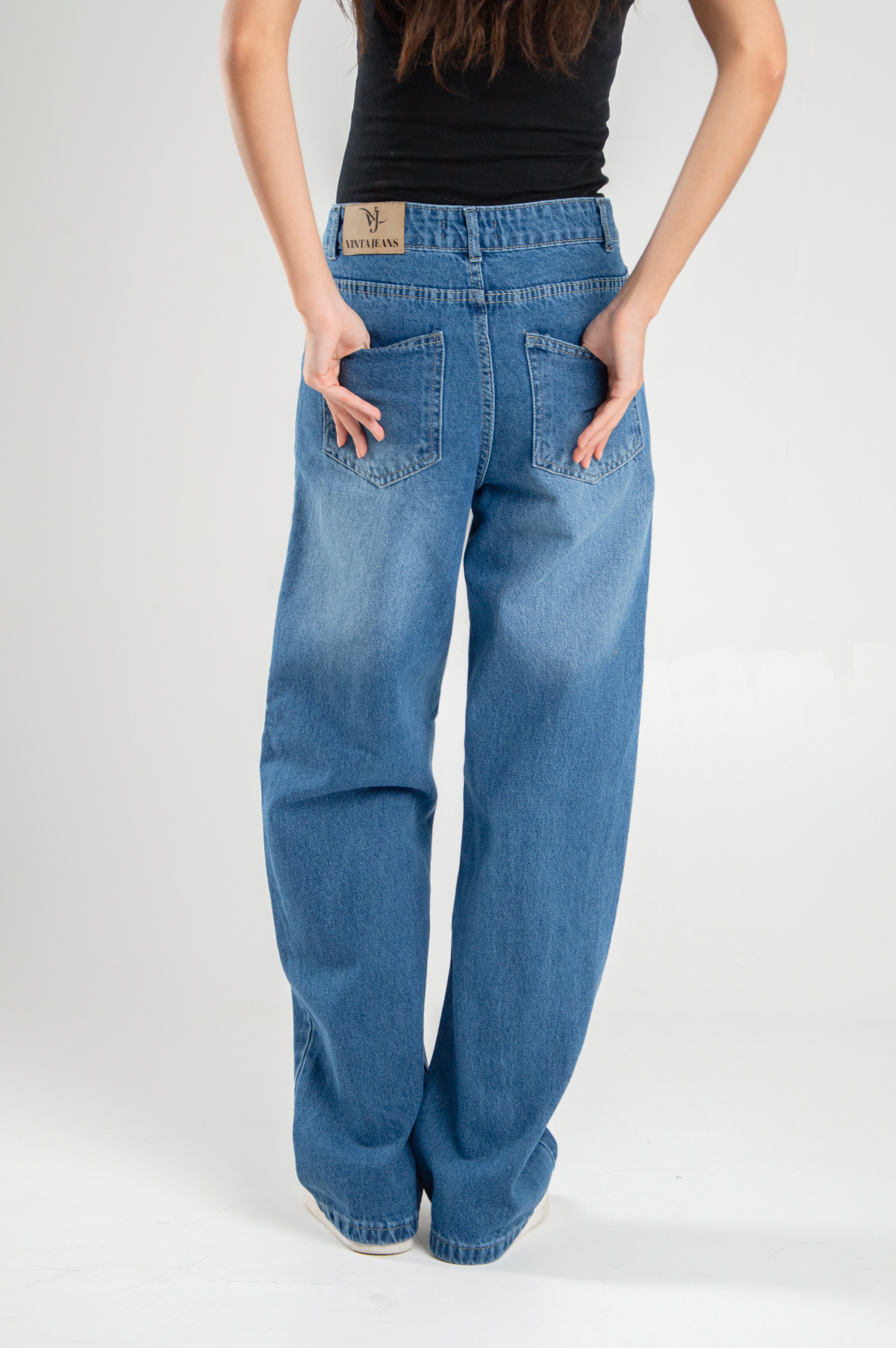 Wide Leg Straight Loose Mid Blue