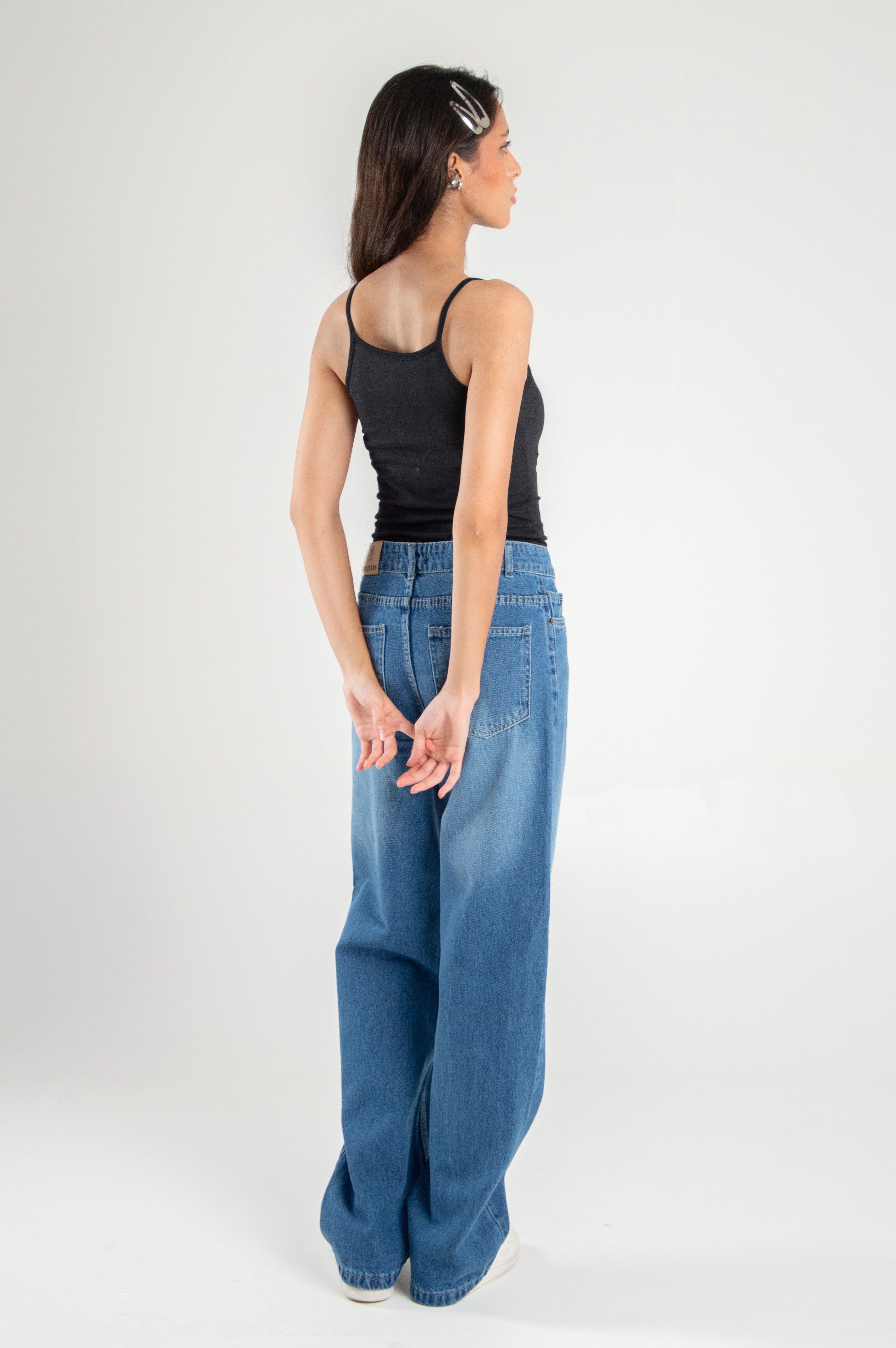 Wide Leg Straight Loose Mid Blue