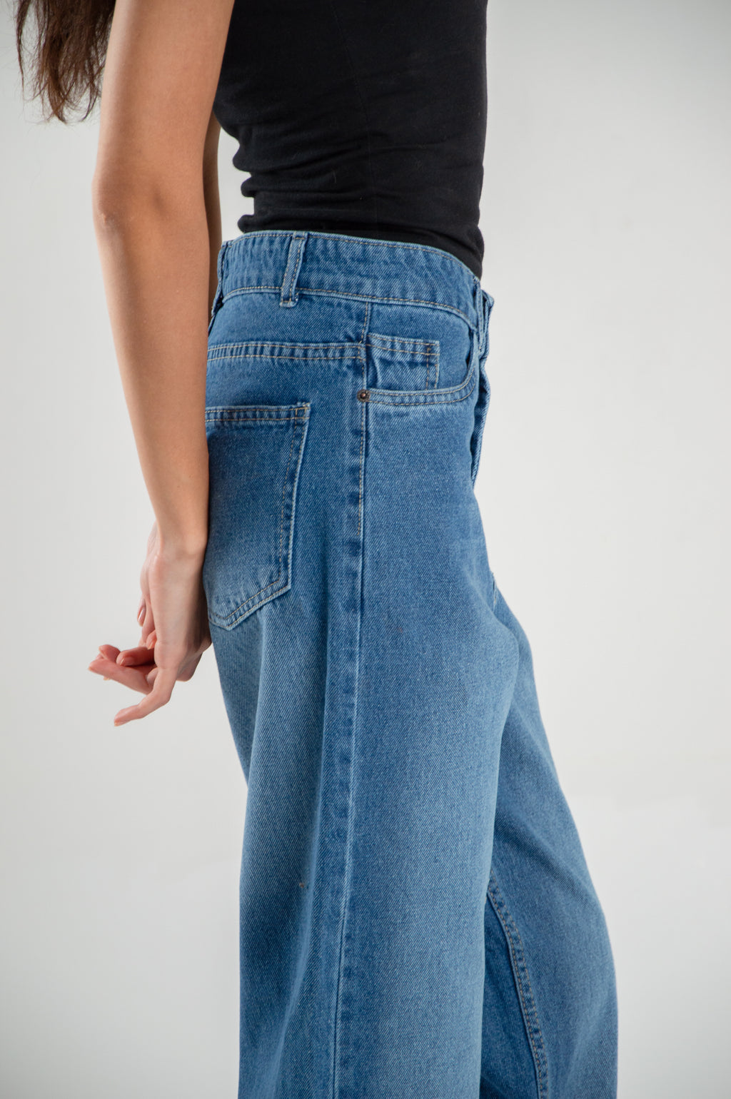 Wide Leg Straight Loose Mid Blue