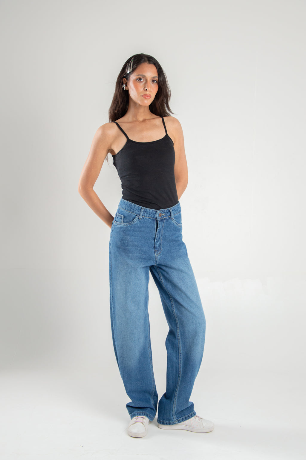 Wide Leg Straight Loose Mid Blue