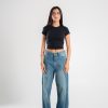 wide Leg Denim With Slit Hem