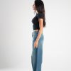 wide Leg Denim With Slit Hem