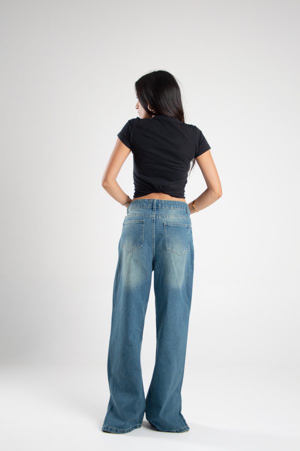 wide Leg Denim With Slit Hem