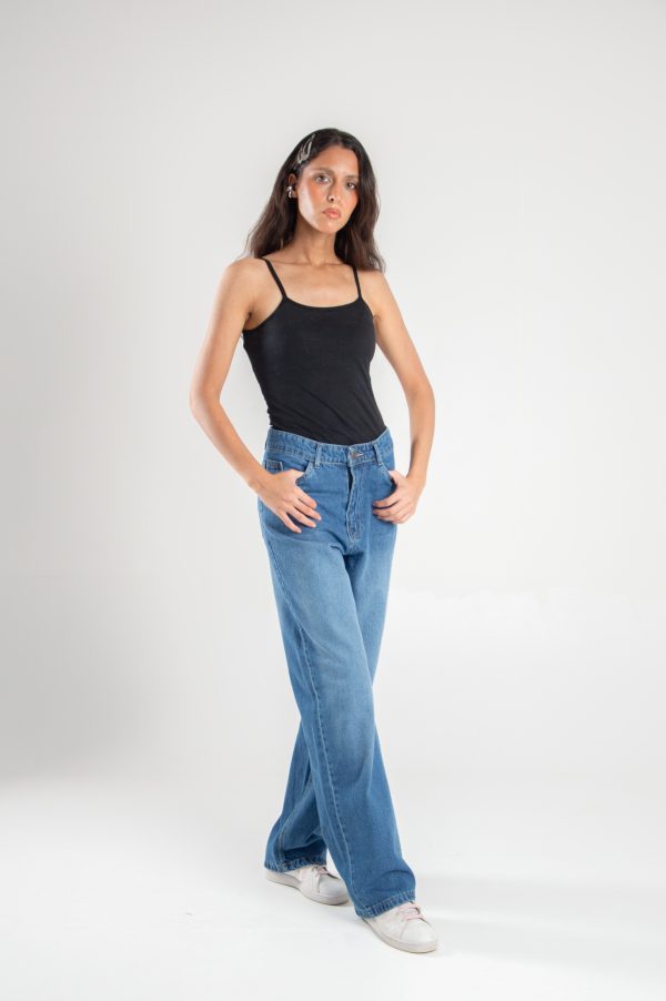 Wide Leg Straight Loose Mid Blue