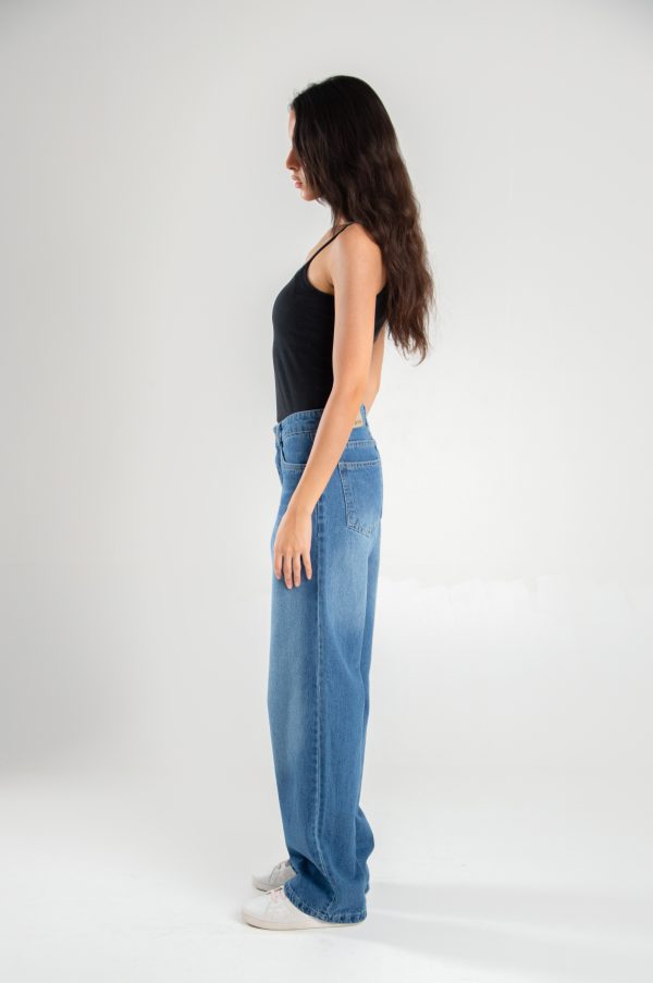 Wide Leg Straight Loose Mid Blue