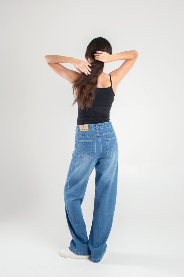 Wide Leg Straight Loose Mid Blue